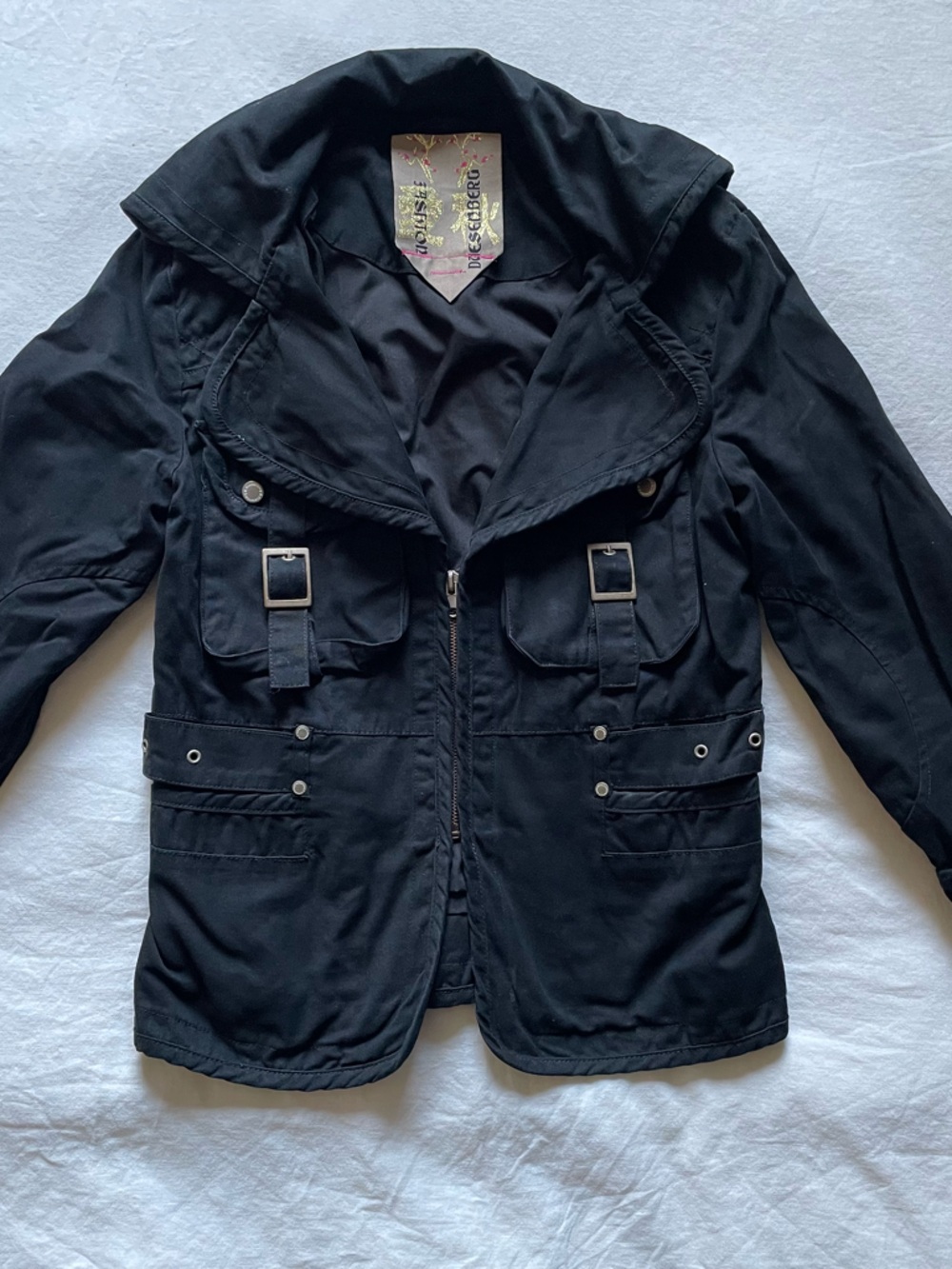 🎀German brand Black Military Field Jacket with Buckle Flap Pockets
